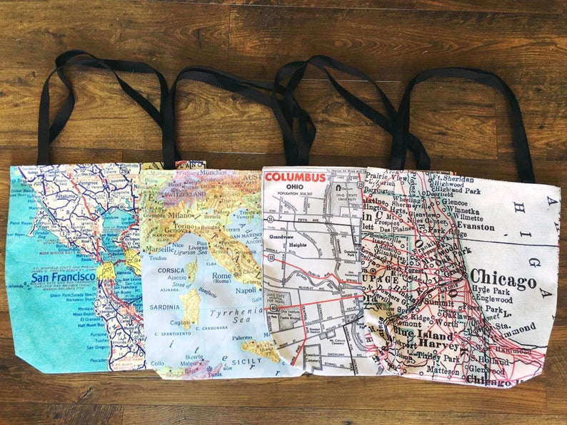 custom vintage map tote bag