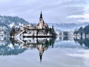 Winter time at Lake Bled in Slovenia