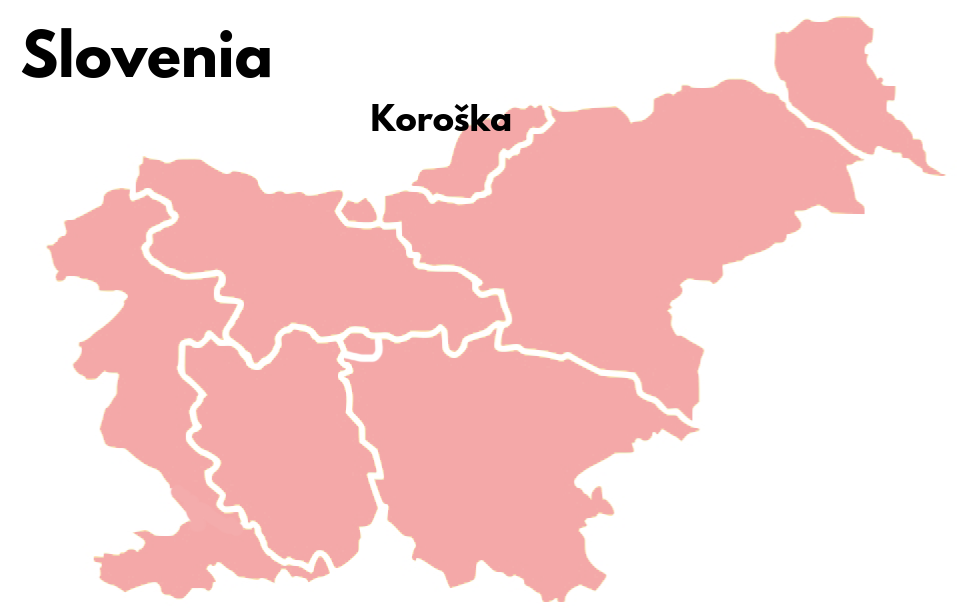 Map of Slovenia with regions. Koroška highlighted