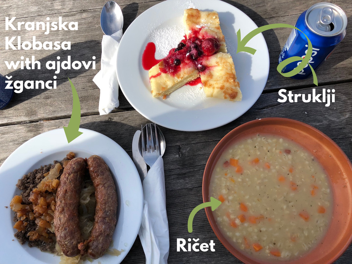 Kranjska klobasa, ričet, struklji, slovenian traditional foods