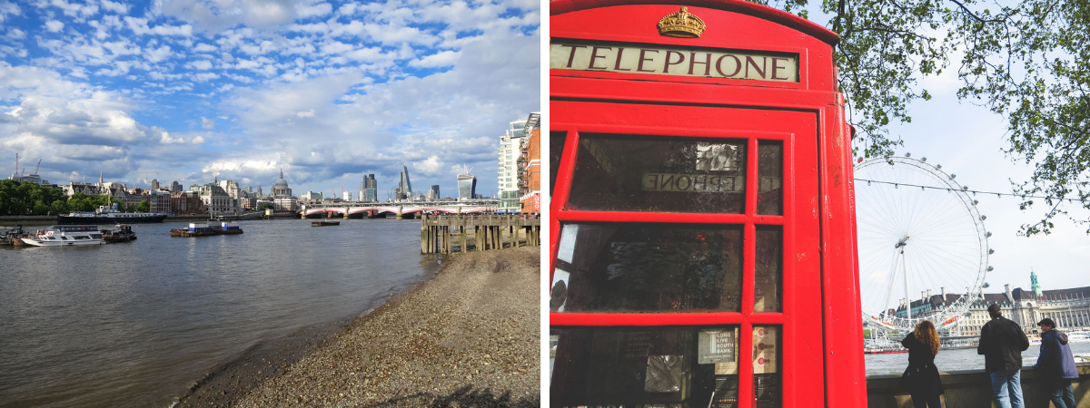 London telephone booth and thames