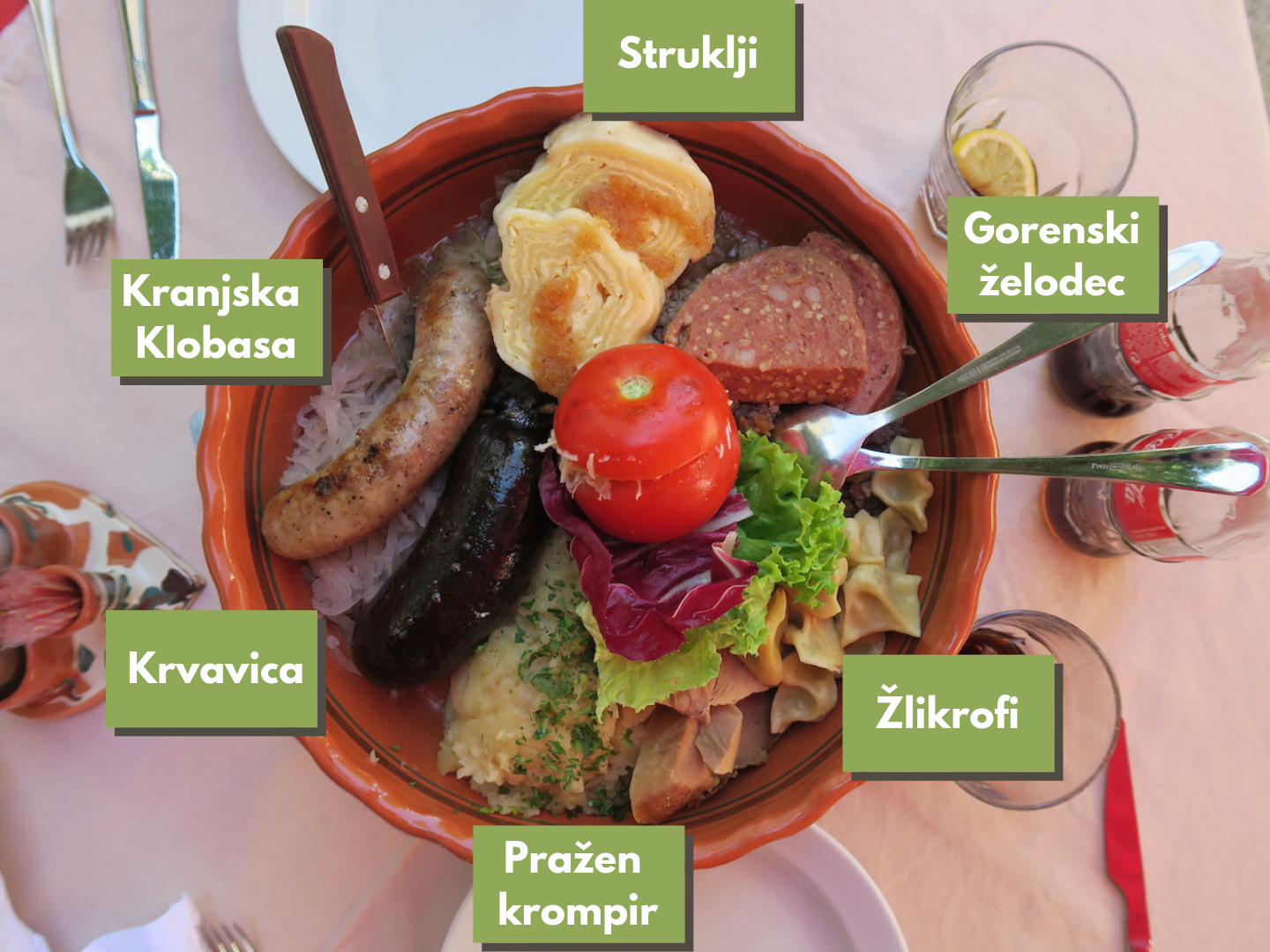 A plate with slovenian cuisine