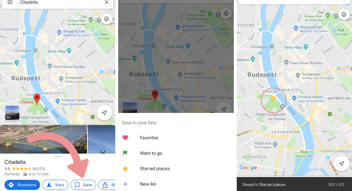 starring items on google maps